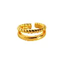 Double-Band Twisted & Smooth Open Cuff Ring (Brass)