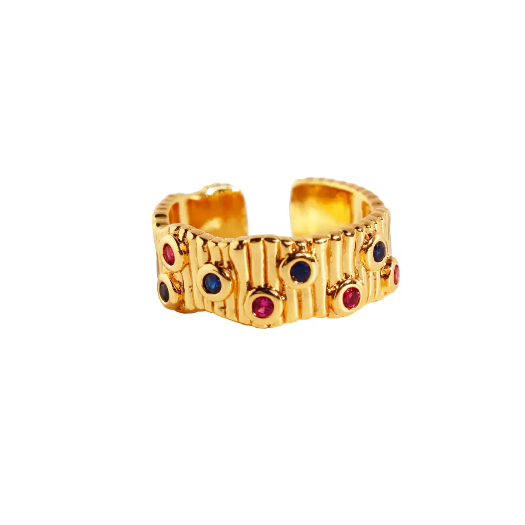 Textured Multi-Color CZ Open Cuff Ring (Brass)