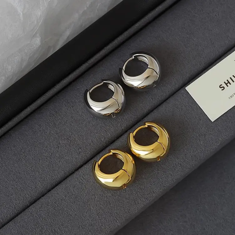 Chunky Dome Huggie Earrings (Brass)