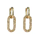 Double Link Full Pave CZ Drop Hoop Earrings (Brass)