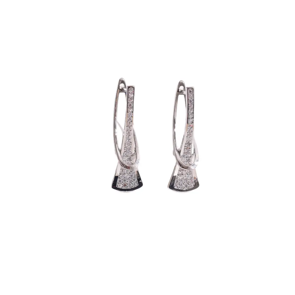 Twisted Trapezoid Full Pave CZ Drop Earrings (Brass)