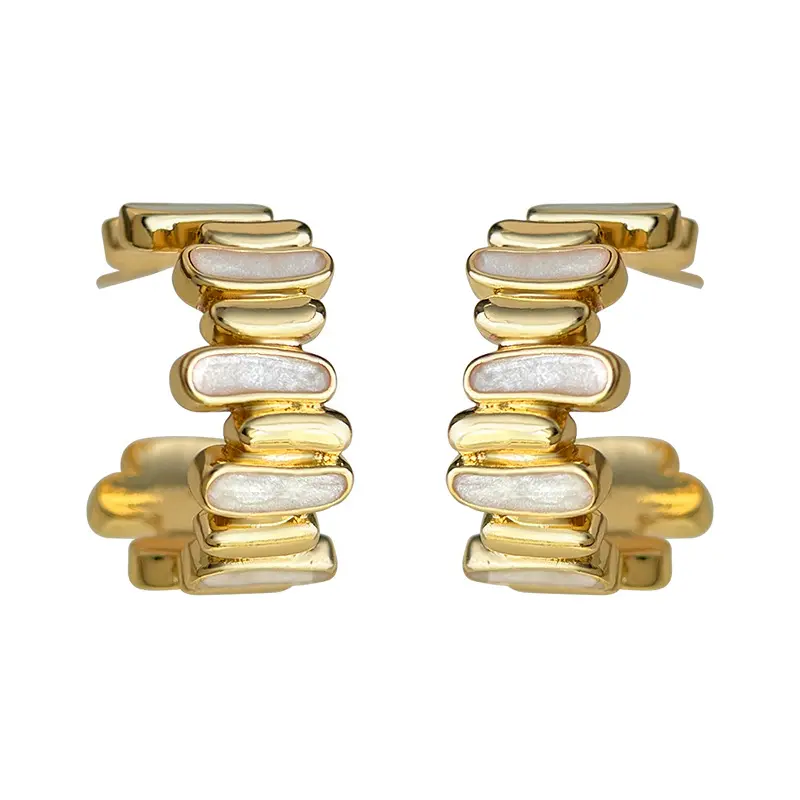Stacked Enamel Inlay C-Huggie Earrings (Brass)