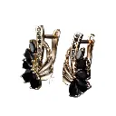 Vintage Leaf Black Gem Clip-on Earrings (Brass)