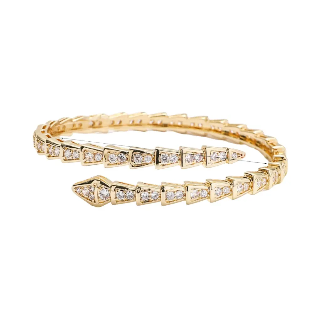 Snake Scale Pave CZ Open Cuff Bracelet (Brass)