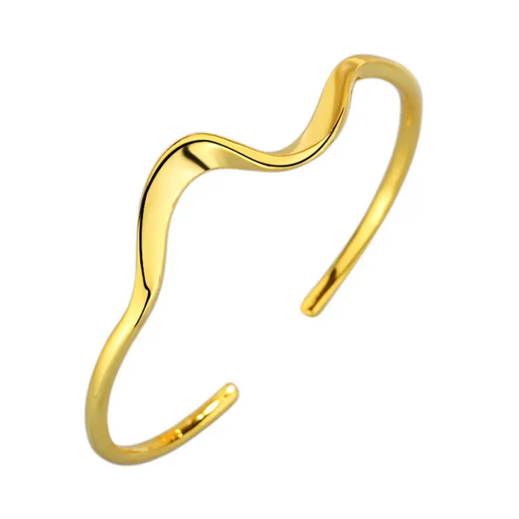 Wavy Organic Minimalist Open Cuff Bangle (Brass)