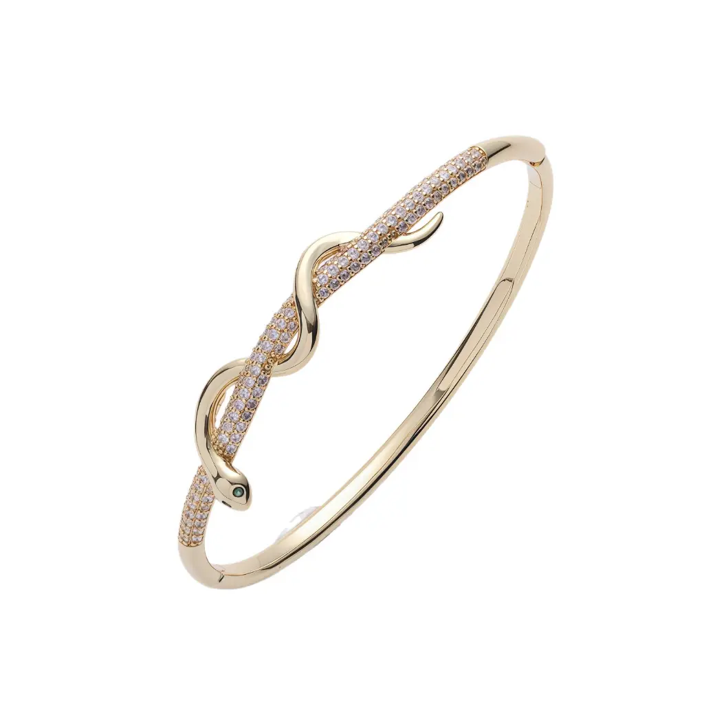 Pave CZ Snake Bangle with Emerald Eye (Brass)