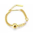 Mixed-Link Pearl & CZ Accent Gold Bracelet (Brass)