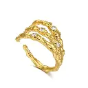Textured Twig & CZ Open Cuff Ring (316L Stainless Steel)
