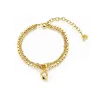 Double-Layer Beaded Chain Pearl Charm Bracelet (Brass)