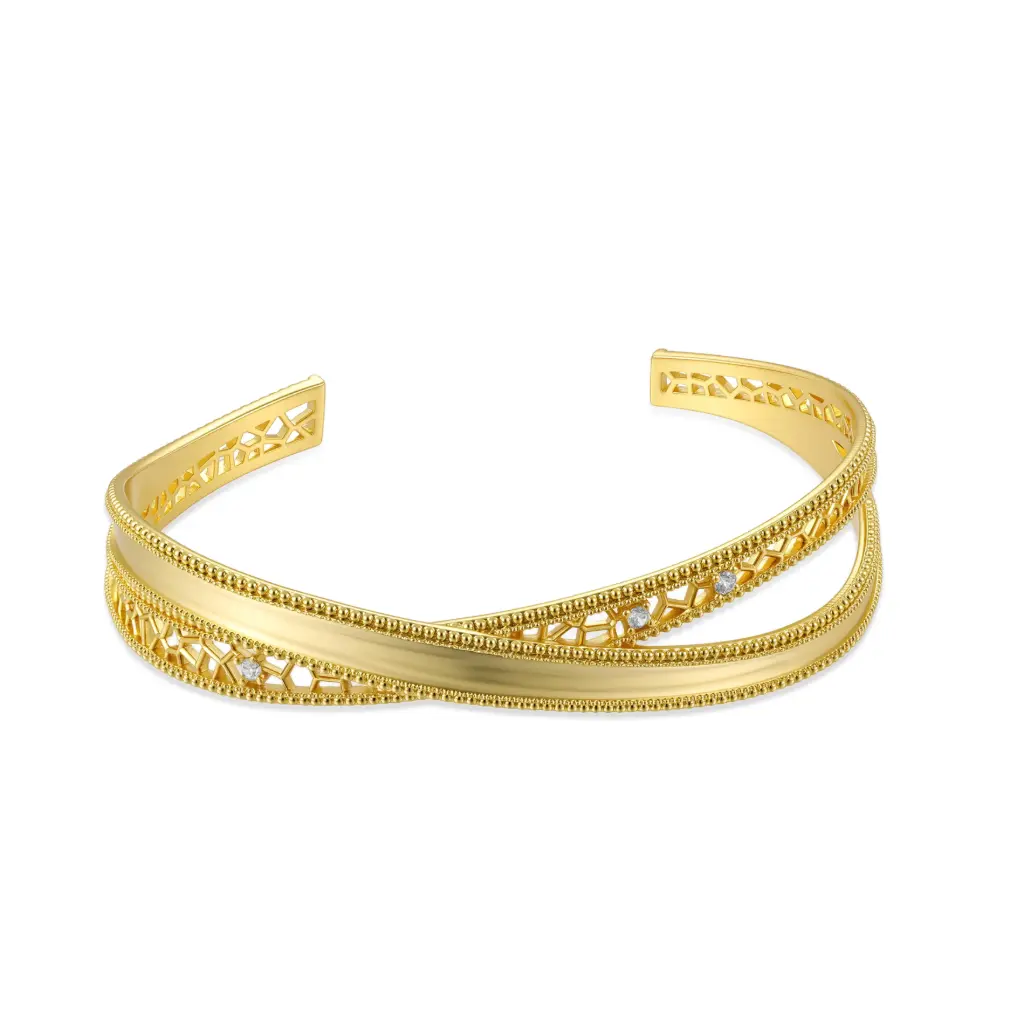 Twisted Filigree Milgrain Open Cuff Bangle (Brass)