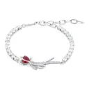 Bow Ribbon Ruby Heart Tennis Adjustable Bracelet (Brass)