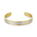 Two-Tone Brushed Inlay Single CZ Open Cuff Bangle (Brass)