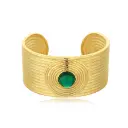 Concentric Ribbed Emerald Wide Cuff Bangle (Brass)