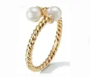 Twisted Pearl & Pavé CZ Open Cuff Ring (316L Stainless Steel)