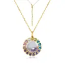 Rainbow Heart Wreath Quicksand Pendant Adjustable Necklace (925 Sterling Silver Base 18K Gold Plated)