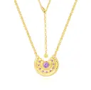 Layered Arch Amethyst CZ Adjustable Necklace (925 Sterling Silver Base 18K Gold Plated)