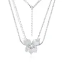 Brushed Petal Floral Multi-Layer CZ Adjustable Necklace (925 Sterling Silver Base Rhodium Plated)