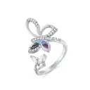 Dual Butterfly Abalone Shell CZ Open Ring (925 Sterling Silver Base Rhodium Plated)