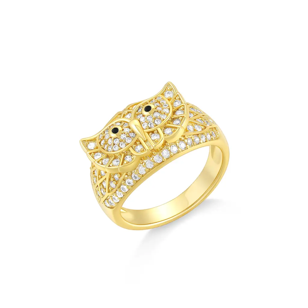Hollow Owl Full Pavé CZ Wide Band Ring (925 Sterling Silver Base 18K Gold Plated)