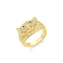 Hollow Owl Full Pavé CZ Wide Band Ring (925 Sterling Silver Base 18K Gold Plated)
