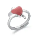 3D Red Enamel Heart Balloon Open Adjustable Ring (925 Sterling Silver Base Rhodium Plated)