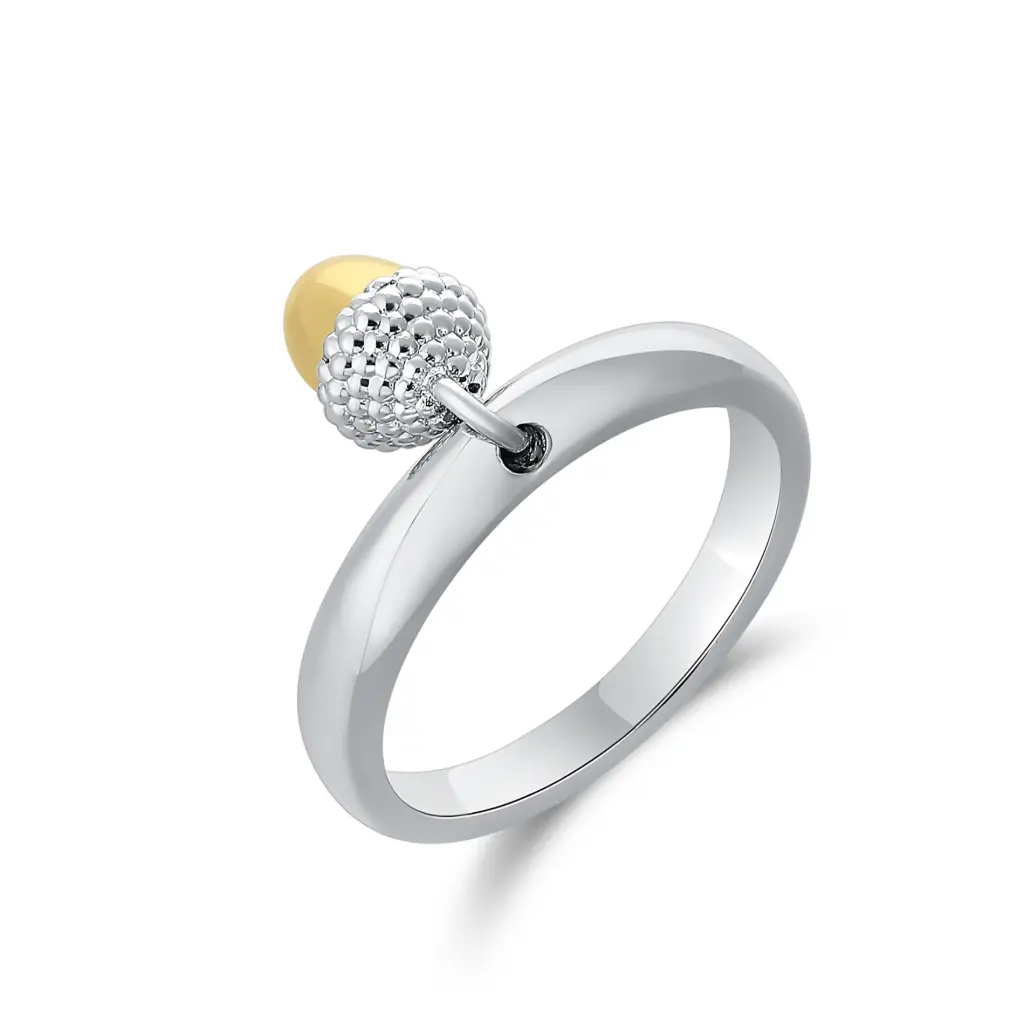 Movable Granulated Charm Ring with Round Yellow CZ (925 Sterling Silver Base Rhodium Plated)