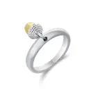 Movable Granulated Charm Ring with Round Yellow CZ (925 Sterling Silver Base Rhodium Plated)