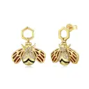 Honey Bee Hexagon Dangle Stud Earrings (925 Sterling Silver Base 18K Gold Plated)