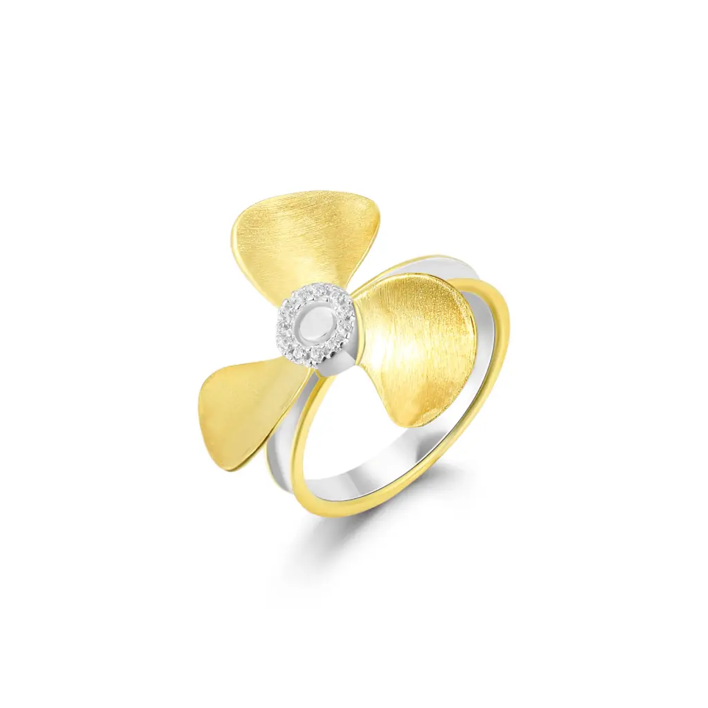 Two‑Tone Rotatable Propeller Statement Ring (925 Sterling Silver Base 18K Gold Plated)