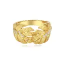 Textured Palm Leaf Open CZ Statement Ring (925 Sterling Silver Base 18K Gold Plated)