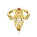Vintage Baroque Pearl Red CZ Ornate Open Ring (925 Sterling Silver Base 18K Gold Plated)