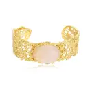 Oval Rutilated Quartz Lace Filigree Wide Cuff Bangle (925 Sterling Silver Base 18K Gold Plated)