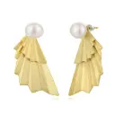 Layered Brushed Fan‑Shape Freshwater Pearl Drop Earrings (Brass Base 18K Gold Plated)