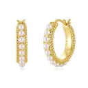 Twisted Rope Edge Pearl Hoop Earrings (925 Sterling Silver Base 18K Gold Plated)