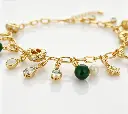 Multi Charm Mixed Gemstone Paperclip Chain Necklace (925 Sterling Silver Base 18K Gold Plated)