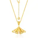 Textured Fan Shape Filigree Pendant Necklace (925 Sterling Silver Base 18K Gold Plated)