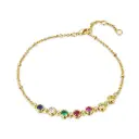 Mixed Color Bezel Set Round Gemstone Station Bracelet (925 Sterling Silver Base 18K Gold Plated)