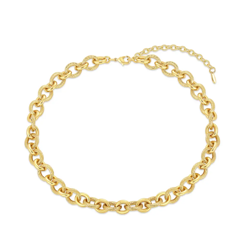 Twisted Rope Interlocking Chain Choker Necklace (925 Sterling Silver Base 18K Gold Plated)