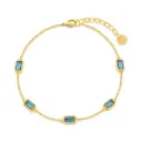Vintage Rectangle Blue Gemstone Station Bracelet (925 Sterling Silver Base 18K Gold Plated)