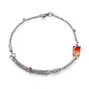 Mixed Chain Bracelet with Square Red Crystal Charm (925 Sterling Silver Base Rhodium Plated)