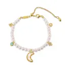 Pearl Bracelet with Mother of Pearl Moon & Butterfly Charms (925 Sterling Silver Base 18K Gold Plated)