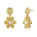 Hammered Texture Floral Pearl Drop Earrings (Brass Base 18K Gold Plated)