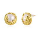 Wave Wrapped Pearl Stud Earrings (Brass Base 18K Gold Plated)