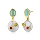 Multi-Color Gemstone Resin Drop Earrings (Brass Base 18K Gold Plated)