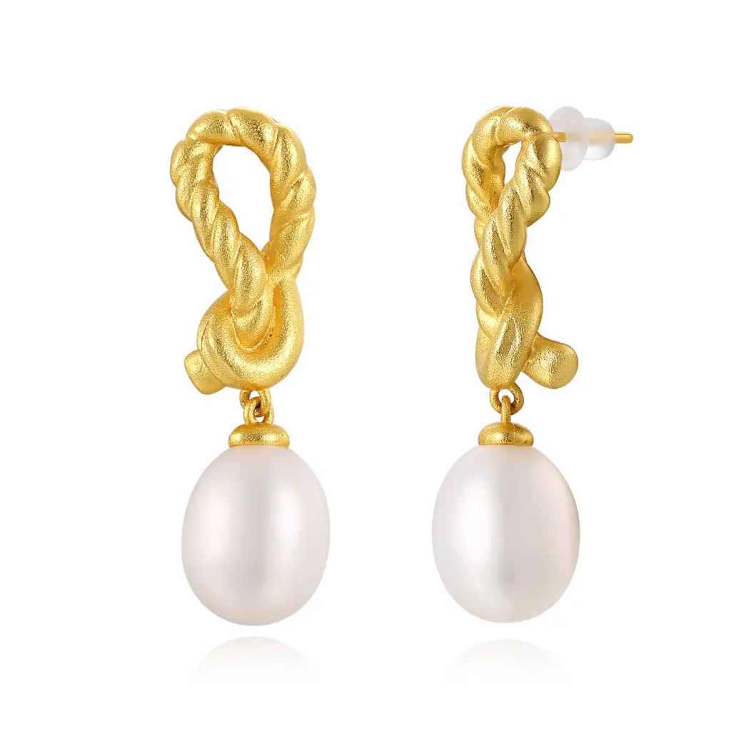 Twist Knot Teardrop Pearl Drop Earrings (Brass Base 18K Gold Plated)
