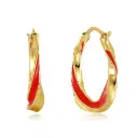 Twisted Red Enamel Oval Hoop Earrings (Brass Base 18K Gold Plated)