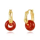 Organic Curve Red Donut Drop Hoop Earrings (Brass Base 18K Gold Plated)