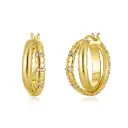 Dual Layer Ribbed CZ Hoop Earrings (Brass Base 18K Gold Plated)