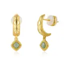 Textured C-Hoop Green Square Stone Drop Earrings (Brass Base 18K Gold Plated)