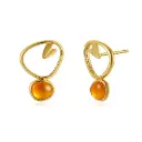 Irregular Open Frame Amber Drop Stud Earrings (Brass Base 18K Gold Plated)